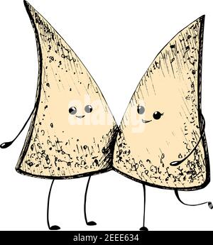 Illustrazione del vettore d'amore disegnato a mano con due nachos in amore biglietto d'auguri, amicizia, isolato su sfondo bianco Illustrazione Vettoriale