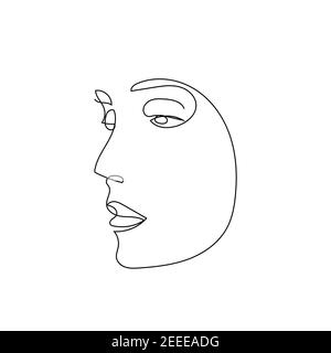 Faccia astratta a linea continua. Ritratto minimalista contemporaneo. Linea disegnata a mano art. Bellezza concetto minimalista. Vettore Illustrazione Vettoriale