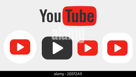 Le icone e i pulsanti di YouTube sono isolati in grigio. Vettore Illustrazione Vettoriale
