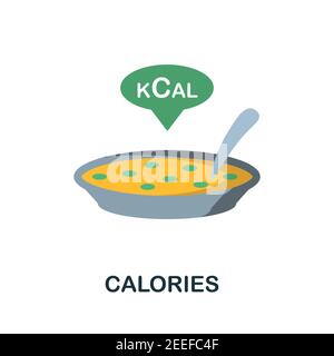 Icona calorie piatte. Colore elemento semplice dalla raccolta nutrizionale. Icona di calorie creative per il web design, modelli, infografiche e altro ancora Illustrazione Vettoriale