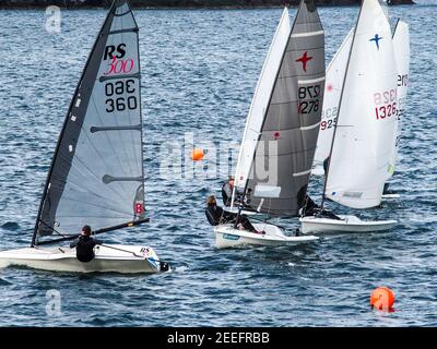 Inizio della gara di vela Dinghy a North Berwick Foto Stock