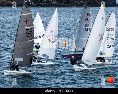 Inizio della gara di vela Dinghy a North Berwick Foto Stock