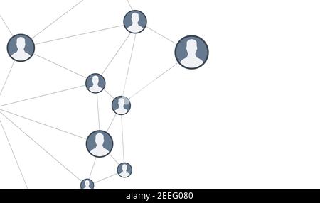 Schema astratto di social network, che contiene icone di persone collegate tra loro. EPS Illustrazione Vettoriale