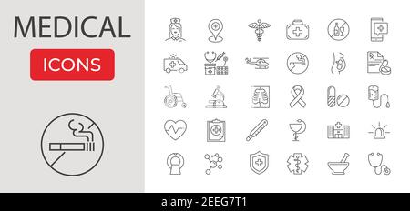 Set di icone della linea vettoriale per uso medico. Illustrazione Vettoriale