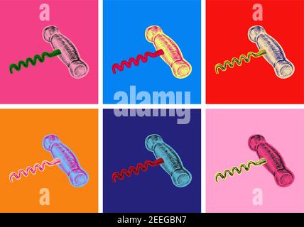 Immagine vettoriale del disegno a mano del cavatappi. Pop Art Style Cavatappi disegno a mano Illustrazione vettoriale. Stile pop art Illustrazione Vettoriale