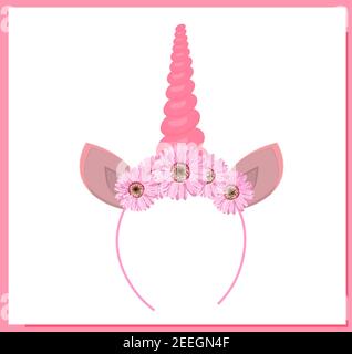 Cappello unicorno per bambini. CORNO unicorno capelli ornamento. Illustrazione vettoriale. Illustrazione Vettoriale