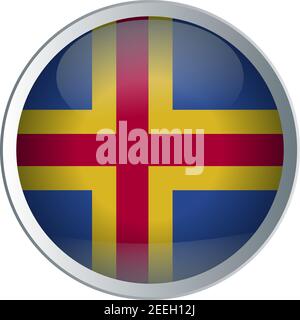 Bandiera delle Isole Aland come round icona lucida. Pulsante con design di bandiera Illustrazione Vettoriale