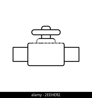 Icona tubo con tubazione della valvola. Simbolo lineare del rubinetto dell'acqua idraulico. Illustrazione vettoriale isolata in bianco. Illustrazione Vettoriale