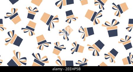 Motivo senza cuciture con scatole regalo arancioni e grigie isolate su sfondo bianco. Illustrazione vettoriale Illustrazione Vettoriale