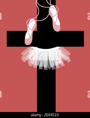 illustrazione di un abbigliamento ballerina appeso su una croce per l'idea dell'innocenza che viene sacrificata Foto Stock