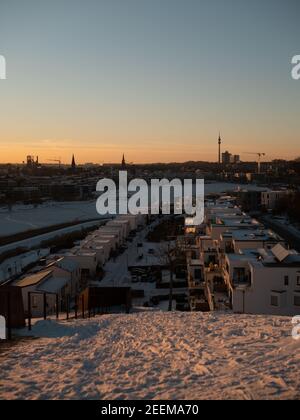 Tramonto al phönixsee di Dortmund Foto Stock