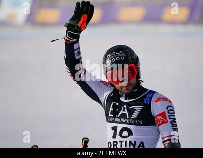 16 febbraio 2021, Italia, Cortina D´ampezzo: Sci alpino: Campionato del mondo, parallelo, uomini: Vincitore Mathieu Faivre dalla Francia. Foto: Michael Kappeler/dpa Foto Stock
