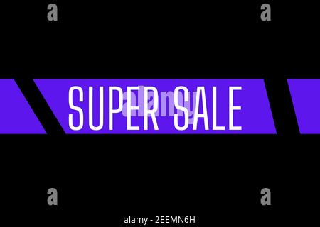 super Sales Banner moderno design su sfondo nero. Scheda di vendita, poster, banner, design per il prodotto Foto Stock