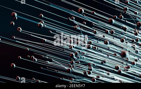 illustrazione del progetto 3d con linee e sfere. Concetto di reti e di connessione.Abstract scienza e tecnologia background Foto Stock