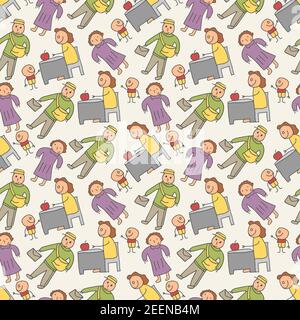 dai un disegno perfetto ai bambini con l'elemento doodle professionale. modello familiare senza cuciture Illustrazione Vettoriale