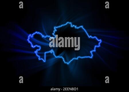 Mappa incandescente del Kazakistan, moderna mappa blu, su sfondo scuro Foto Stock