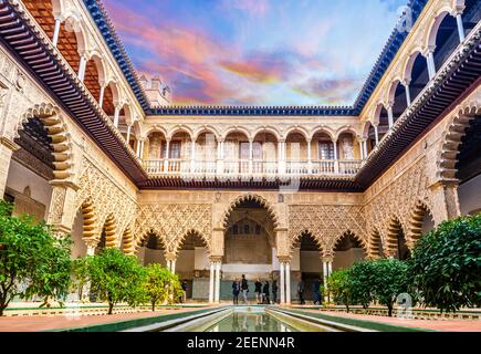 Palazzo dell'Alcazar di Siviglia in Andalusia, Spagna Foto Stock