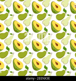 carta da imballaggio senza cuciture con elementi di avocado, mango, pera. Motivo senza cuciture con frutta creativa moderna. Sfondo trendy disegnato a mano. Ottimo per fab Illustrazione Vettoriale