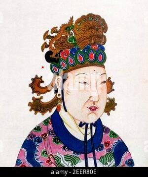 WU Zetian. Ritratto dell'imperatrice Wu Ze Tian (in alternativa chiamato Wu Zhao o Wu Hou, 624-705), illustrazione del XVIII secolo Foto Stock