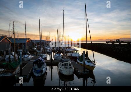 WA19206-00...WASHINGTON - le barche a vela attraccate all'interno del Breakwater presso l'Edmonds Harbour Marina situato sul Puget Sound. Foto Stock