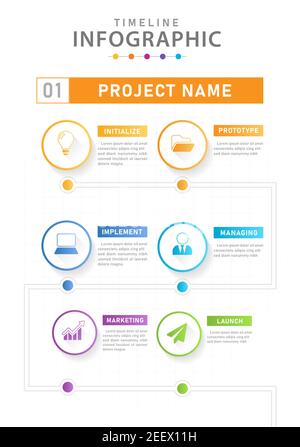 Modello infografico per le aziende. Diagramma cronologico moderno con flusso di lavoro, infografica vettoriale di presentazione. Illustrazione Vettoriale