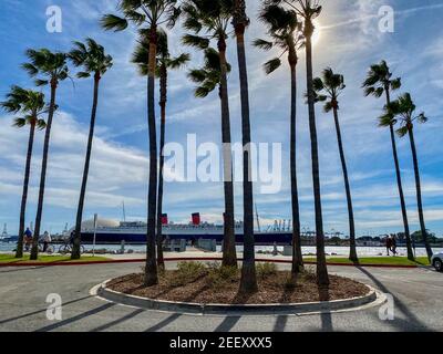 Nave della regina Mary a Long Beach California Foto Stock