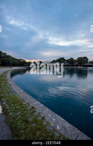 30 luglio 2020: South Shields Marine Park canottaggio lago al crepuscolo Foto Stock