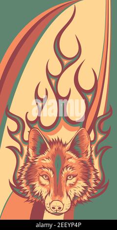 Wolf Flaming Fire Logo Vector illustrazione Mascot Design Illustrazione Vettoriale