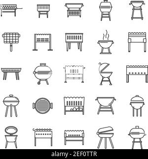 Set di icone per barbeque, stile contorno Illustrazione Vettoriale