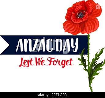 Anzac Day Lest dimentichiamo l'icona di saluto e il fiore di papavero per il 25 aprile australiana e la Nuova Zelanda ricordo di guerra anniversario saluto. Vector Anzac giorno Illustrazione Vettoriale