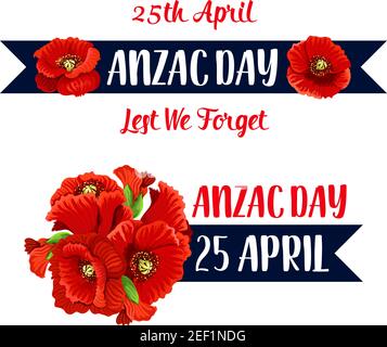 Anzac giorno Poppy mazzo icona per la guerra commemorativa giorno di soldati e veterani australiani e neozelandesi. Vettore fiori rossi simbolo per la libertà e piselli Illustrazione Vettoriale