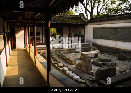 Giardino interno della casa cinese, collina della tigre a Suzhou, Cina Foto Stock