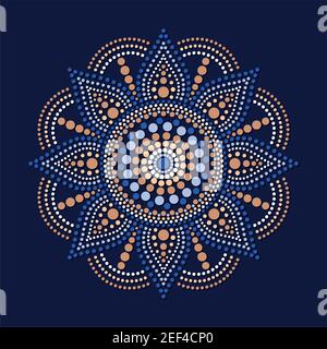 La pittura a punti incontra le mandala. Stile aborigeno di pittura a punti e il potere del mandala. Fiore decorativo Illustrazione Vettoriale