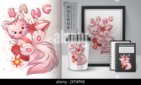 Kitty con razzo - poster e merchandising. Illustrazione Vettoriale