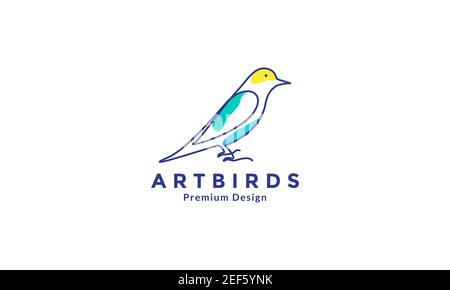 uccello linea piccola arte moderna colorata logo disegno icona vettore illustrazione del simbolo Illustrazione Vettoriale