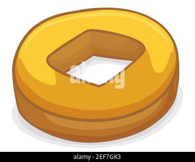 Tradizionale moneta d'oro cinese con foro a forma quadrata in stile cartoon con contorni, isolato su sfondo bianco. Illustrazione Vettoriale