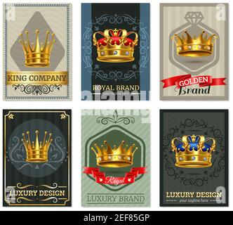 Corona reale imperiale d'oro reale su nobili emblemi di lusso di sfondo disegno banner raccolta illustrazione vettoriale isolata Illustrazione Vettoriale