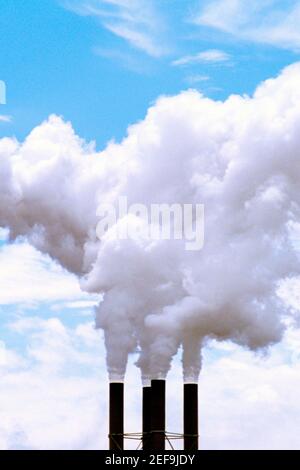Emissione di fumo da una pila di fumo, Benol del Nord, Oregon, Stati Uniti Foto Stock