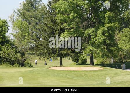 Vista posteriore di una persona che gioca a golf Foto Stock