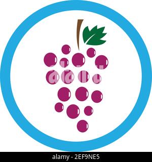 Grappolo di uva da vino con icona di foglia per le applicazioni alimentari e siti web Illustrazione Vettoriale
