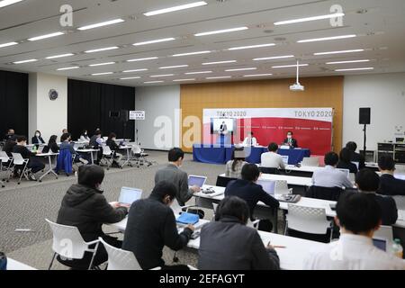 Tokyo, Giappone. 17 febbraio 2021: Foto scattata il 17 febbraio 2021, mostra il Comitato Olimpico Internazionale (CIO), il Comitato Paralimpico Internazionale (IPC) e il Comitato Organizzatore di Tokyo dei Giochi Olimpici e Paralimpici (Tokyo 2020) a Tokyo, Giappone. Tokyo 2020, il CIO e l'IPC hanno ospitato un incontro di lavoro congiunto tramite teleconferenza, incentrato sulle contromisure COVID-19 nel corso del 15-17 di questo mese. (Credit Image: © POOL via ZUMA Wire) Credit: ZUMA Press, Inc./Alamy Live News Foto Stock