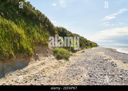 Costa ripida sulla spiaggia del Mar Baltico vicino Warnemünde in estate di giorno Foto Stock