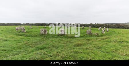 Merry Maidens Bronze Age Stone Circle, Cornovaglia Foto Stock