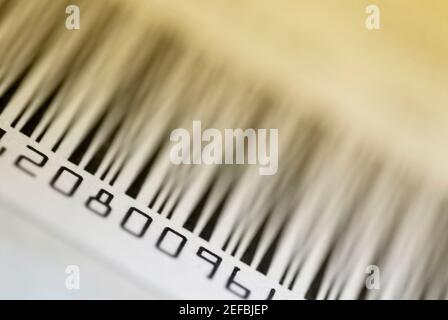 Primo piano di un codice a barre Foto Stock