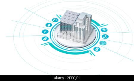 Moderne smart house con infographics. Il rendering 3D Foto Stock