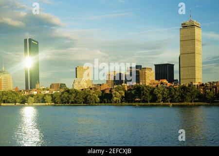 Edifici al tramonto, John Hancock Tower, Boston, Massachusetts, Stati Uniti Foto Stock