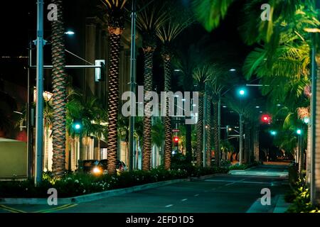 Street di notte, Rodeo Drive, Los Angeles, California, Stati Uniti Foto Stock