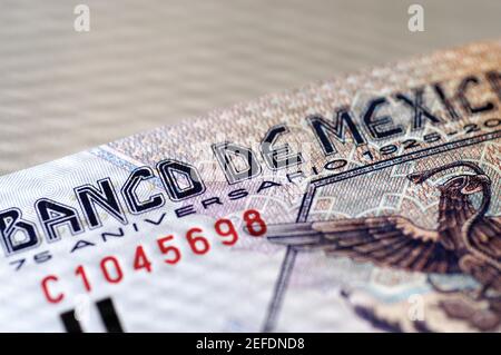 Nota bancaria messicana, primo piano Foto Stock