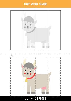 Taglia e colla gioco per bambini. Carino capra fattoria. Illustrazione Vettoriale