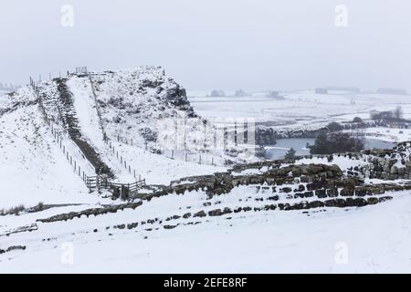 Milecastle 42 a Cawfield, parete di Adriano, Northumberland, Regno Unito Foto Stock